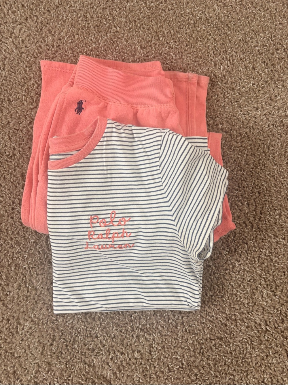 Ralph Lauren Coral Pants with White & Navy Striped Tee